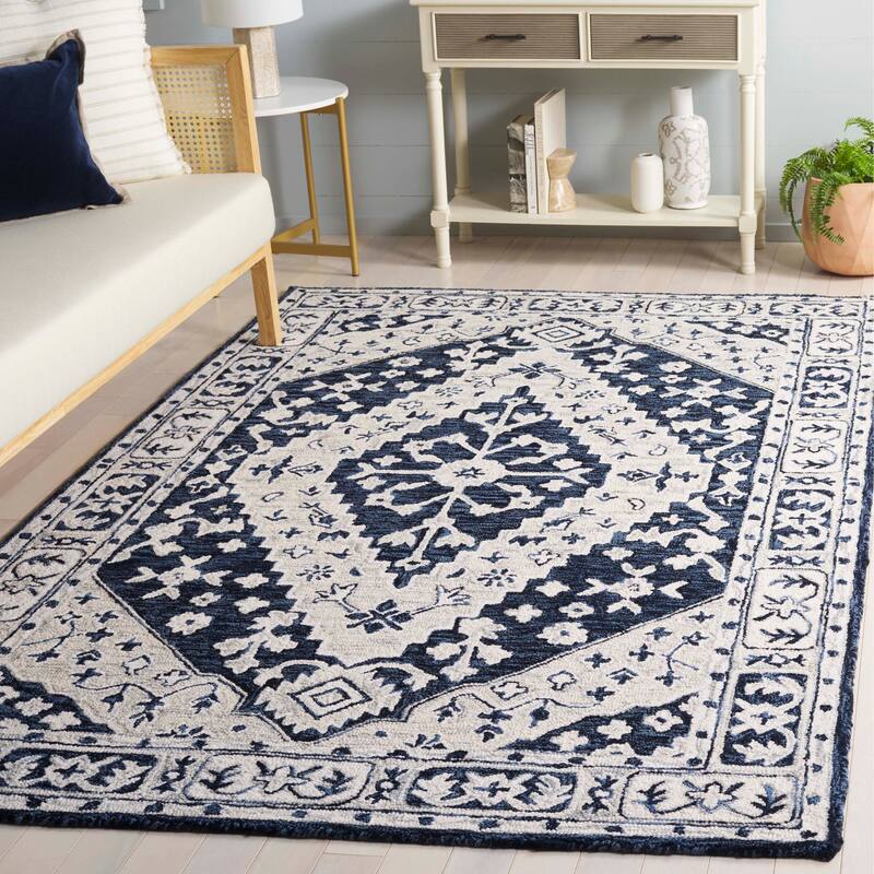 SAFAVIEH Handmade Metro Hildegarda Wool Rug - Navy/Ivory - 5' x 8'