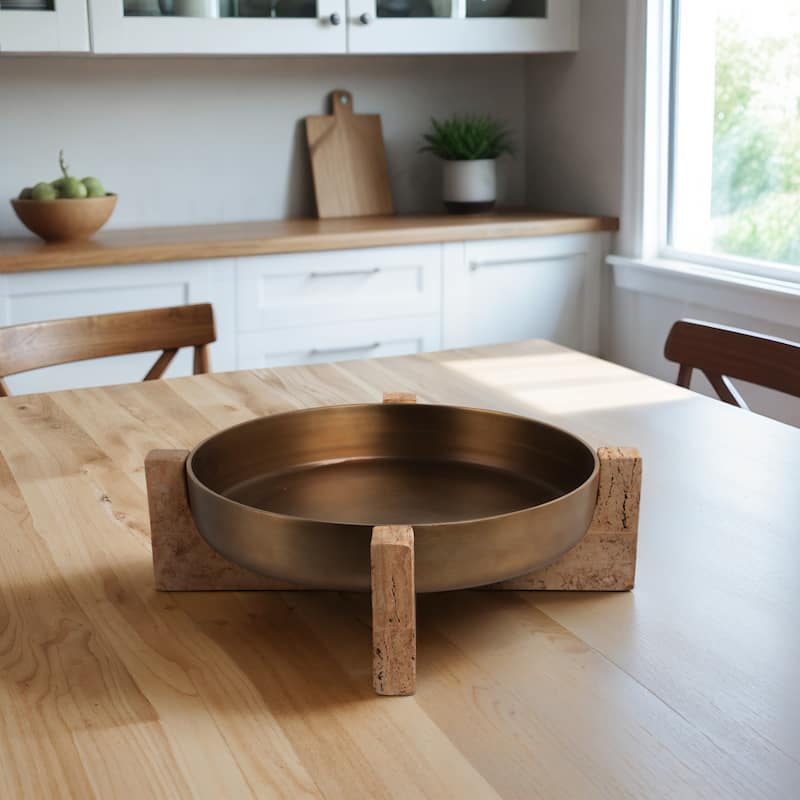 Metal Travertine Bowl Decorative Metallic Removable Stand - 6" Silver - 21" x 21" x 6" - Silver/ Metallic - 21" x 21" x 6"