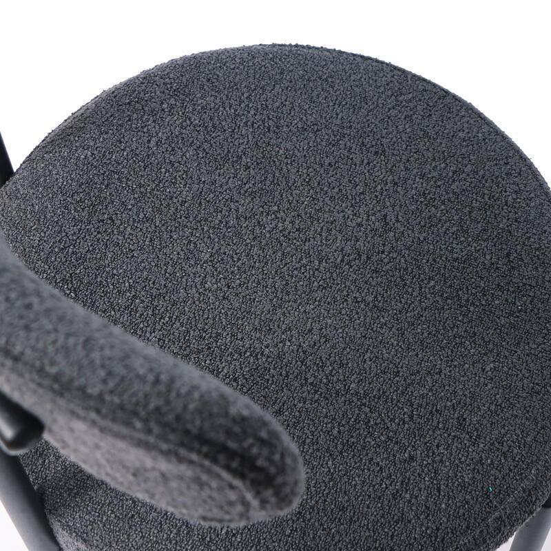 Boucle Dining Chairs Set of 2, Round Upholstered Kitchen Side Chairs, Lounge Chair with Curved Backrest & Metal Legs