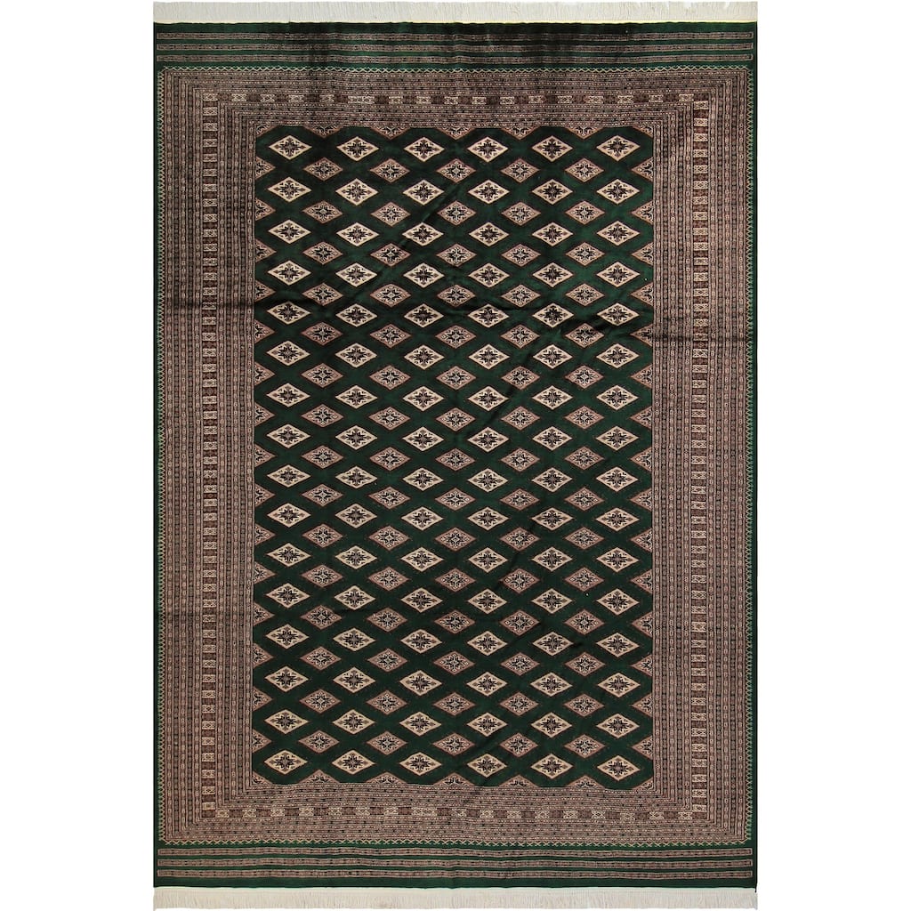Tribal Bokhara Stein Green/Taupe Hand Knotted Wool Rug - 9'0'' x 11'8''