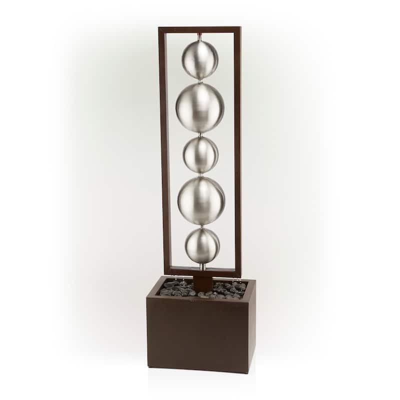Alpine Corporation 55" Tall Outdoor Modern Column Fountain with Stainless Steel Orbs, Silver