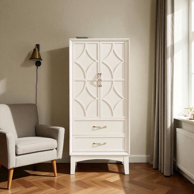 53.5" Tall Mid-Century Modern Storage Cabinet with Doors and Drawers, Retro Buffet Pantry Cabinet