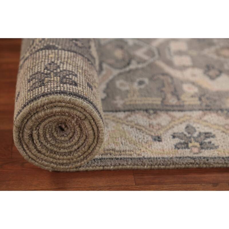 Gray & Ivory Oushak Indian Runner Rug Handmade Wool Carpet - 2'6"x 9'9"