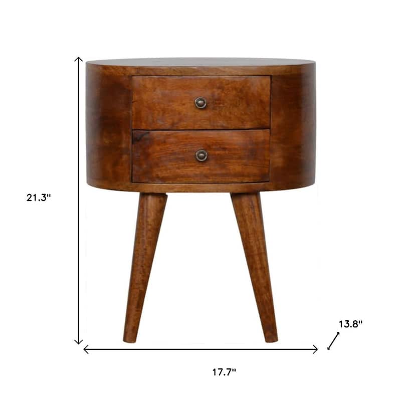 HomeRoots 21" Chestnut Solid Wood Oval Two Drawer Nightstand