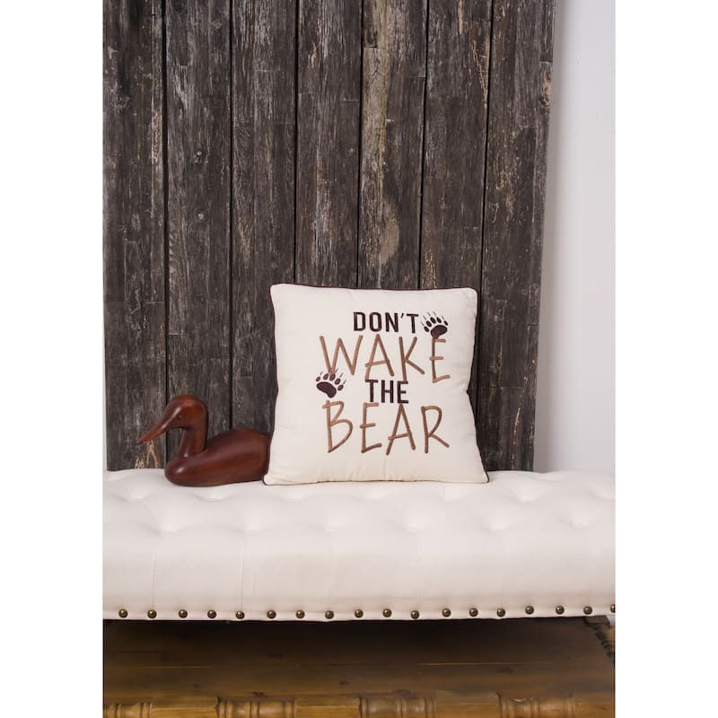 18" x 18" Bear Paws "Don't Wake The Bear" Embroidered Accent Pillow