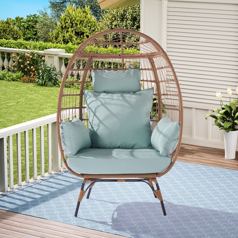 Wicker Egg Chair, Oversized Outdoor Lounger for Patio, Backyard, Living Room