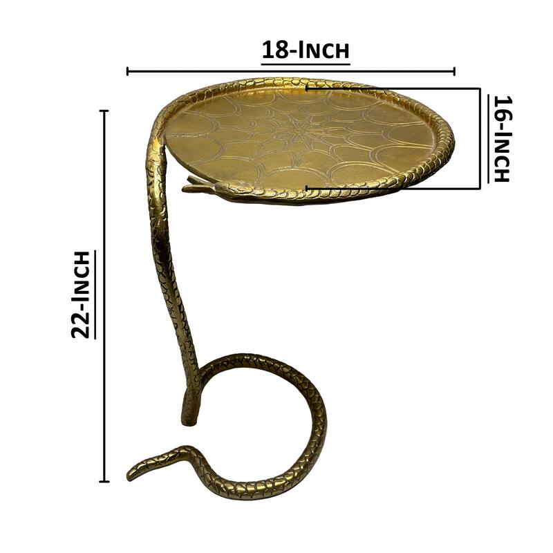22 Inch Side End Table, Handcrafted Textured Snake Skin Pattern Base, Brass Aluminum