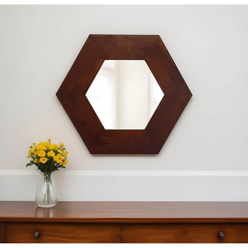 HomeRoots 19" Dark Brown Hexagon Solid Wood Framed Accent Mirror - 21.5' X '18.5' X '0.7 - Dark Brown - 21.5' X '18.5' X '0.7
