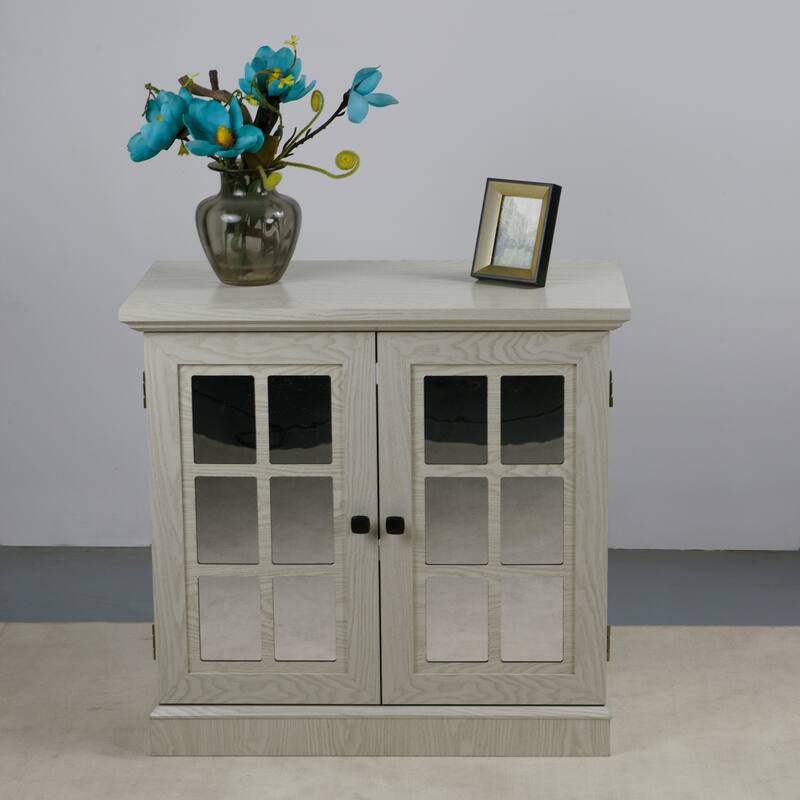 Sideboard Cabinet with Acrylic Mirrored Doors, Wooden Kitchen Pantry Storage Cabinet, Accent Cabinet with Adjustable Shelf
