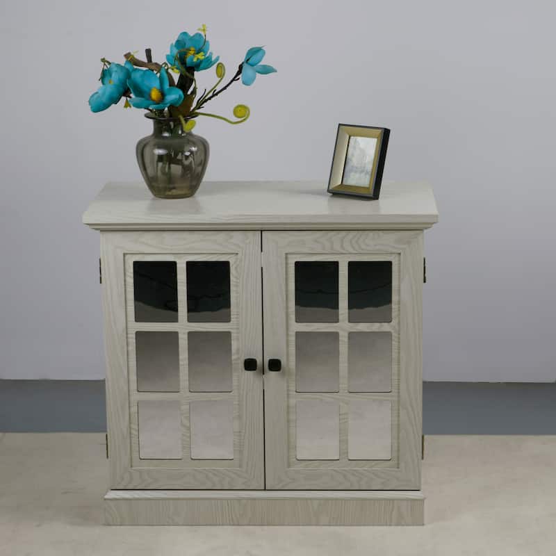 Storage sideboard cabinet with 2 decorative acrylic mirrored doors, adjustable shelf for dining room, living room