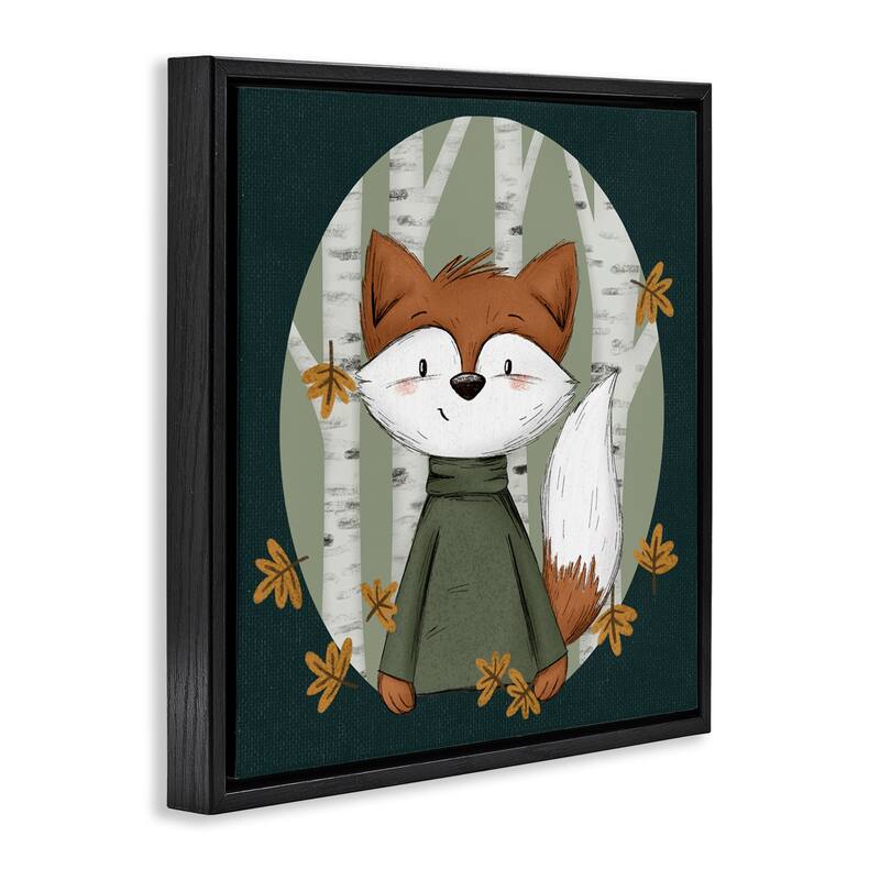 Stupell Autumnal Fox & Birch Trees Framed Floater Canvas Wall Art Design By Sarah Hickman