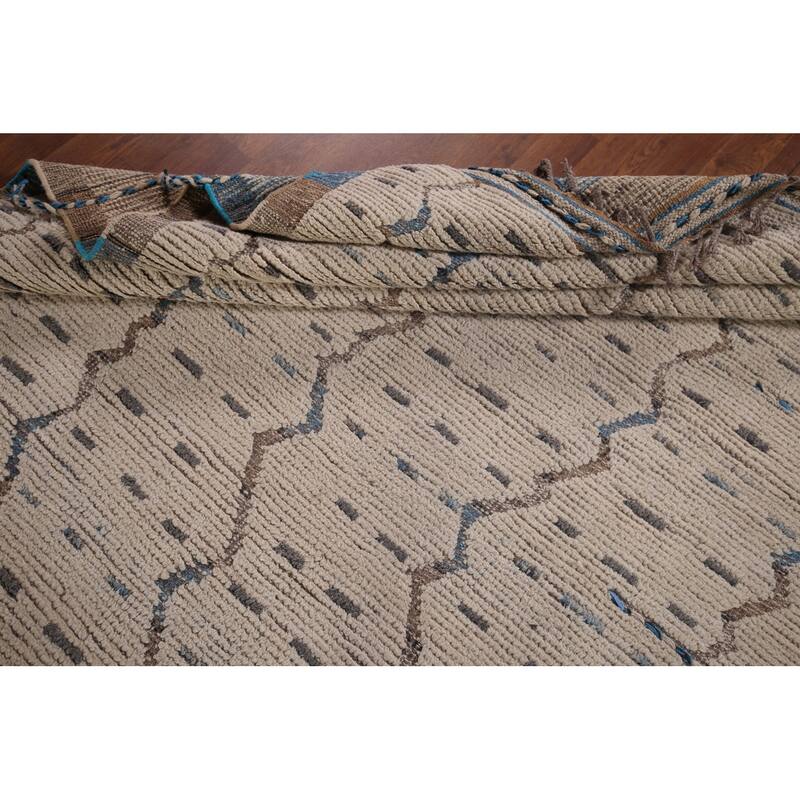 Ivory Striped Moroccan Oriental Area Rug Hand-Knotted Wool Carpet - 6'0"x 9'10"