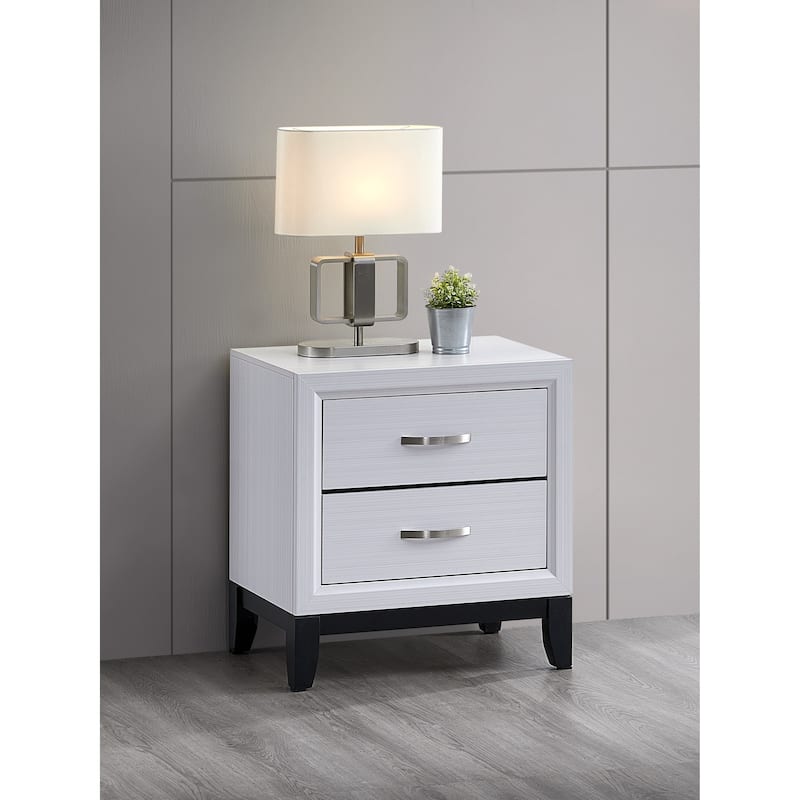 White Laminate Nightstand with Wood Grain Detailing - White