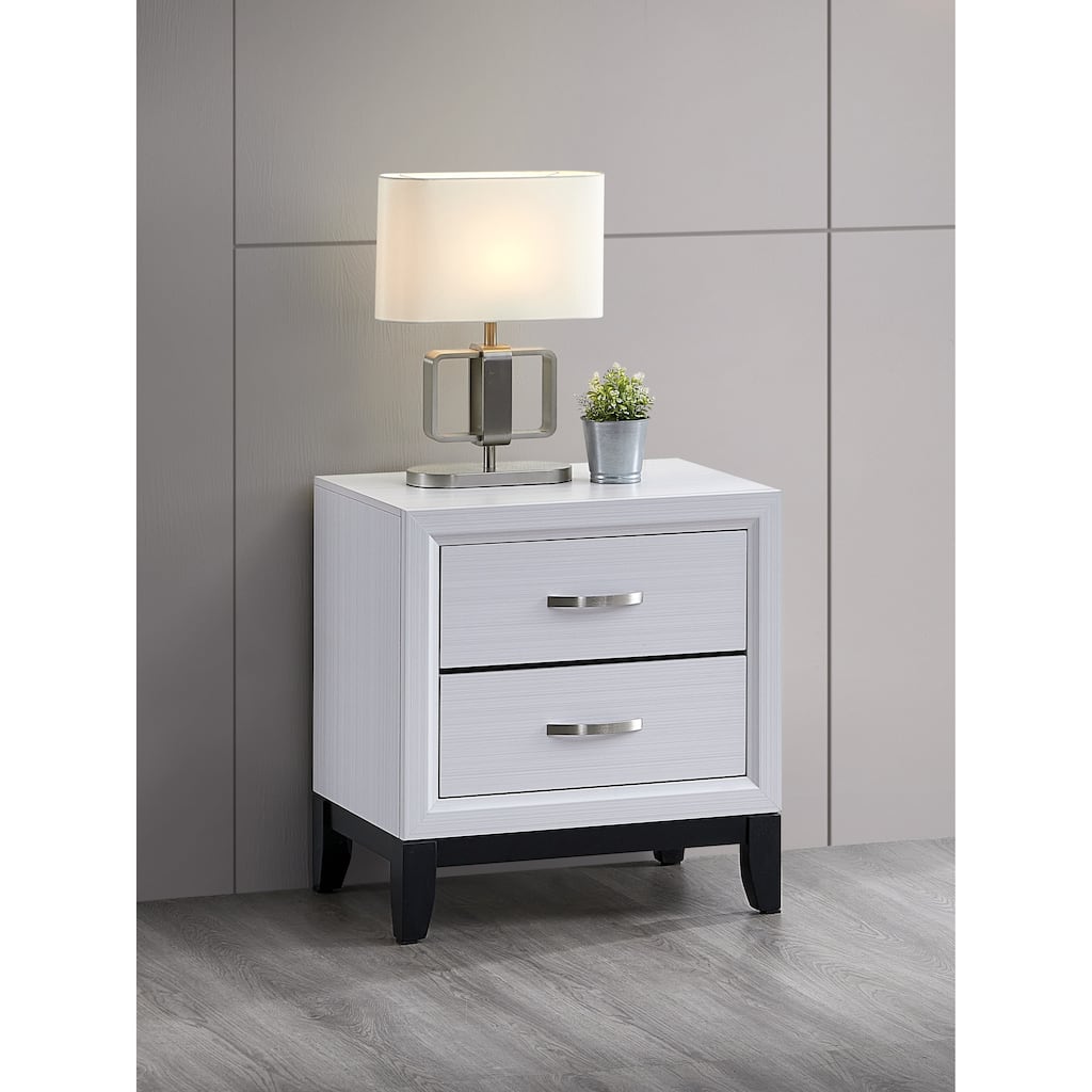 White Laminate Nightstand with Wood Grain Detailing