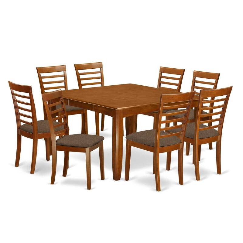 HomeStock 9-Piece Square Saddle Brown Finish Solid Wood Top Dining Table with 8-Chairs with Lattice Back