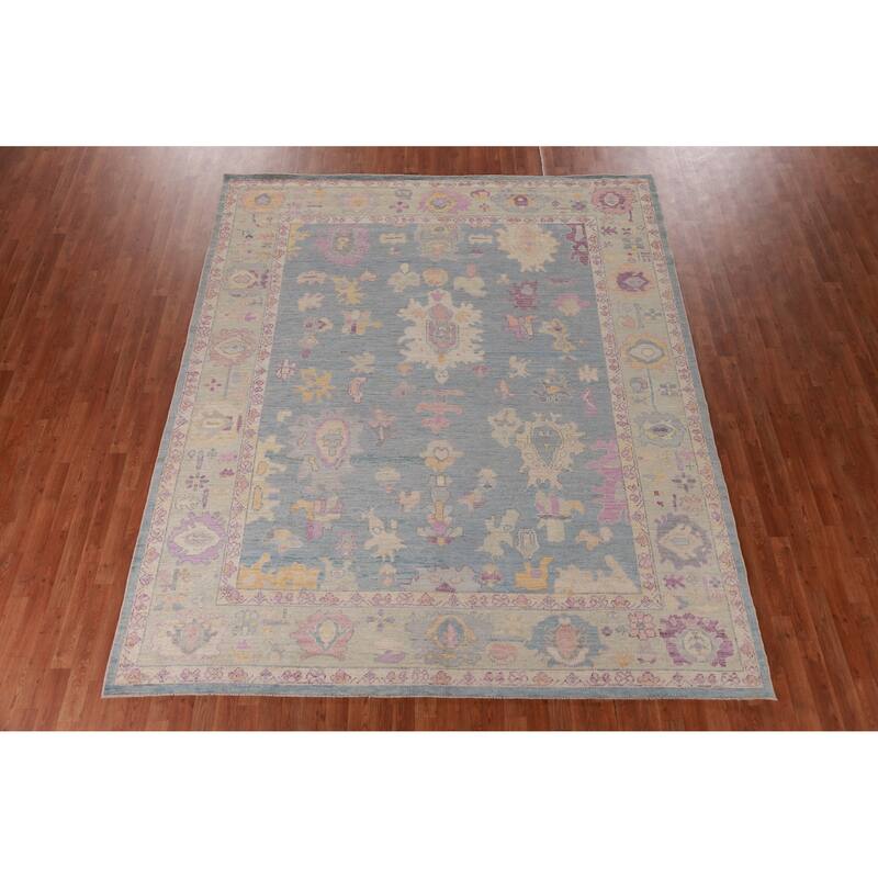 Hand Knotted Oriental 100% Wool Carpet Transitional All-Over Navy Blue & Blues Oushak Area Rug - 10' 2'' X 8' 5''