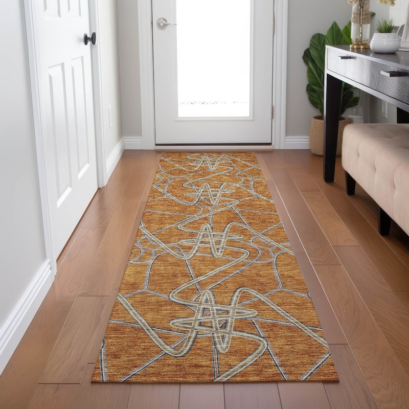 Machine Washable Indoor/ Outdoor Contemporary Links Chantille Rug