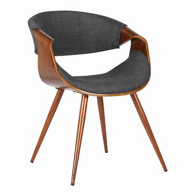 Curved Back Fabric Dining Chair with Round Tapered Legs, Brown and Gray