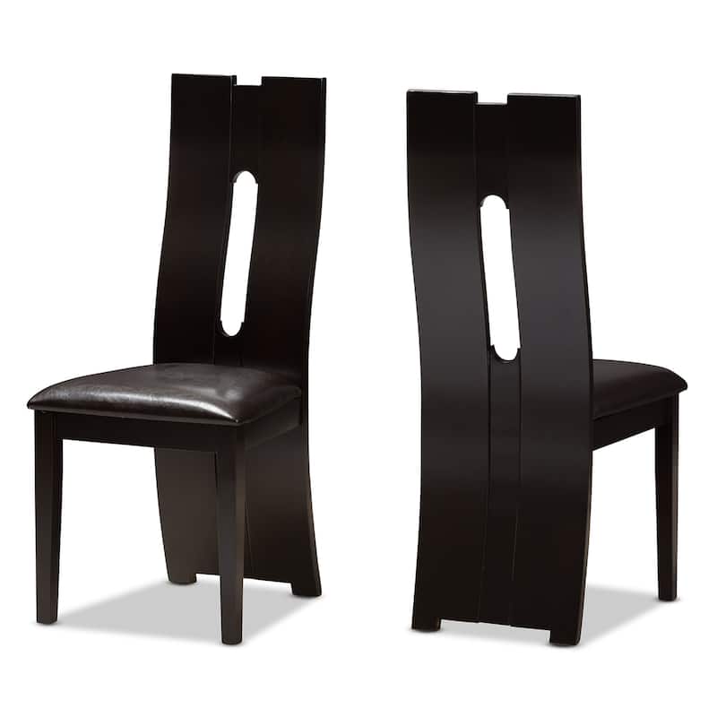 Modern Faux Leather Dining Chairs - Dark Brown Upholstered Set - Rustic Style Seating - 40.94