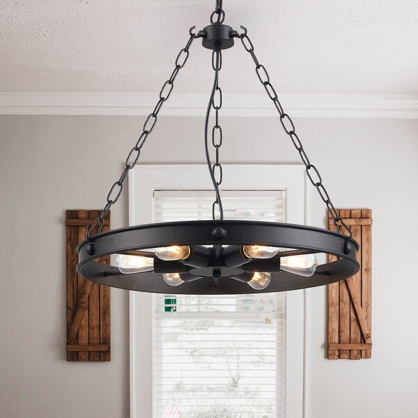 CO-Z 6-Light Rustic Wagon Wheel Semi Flush Mount Chandelier