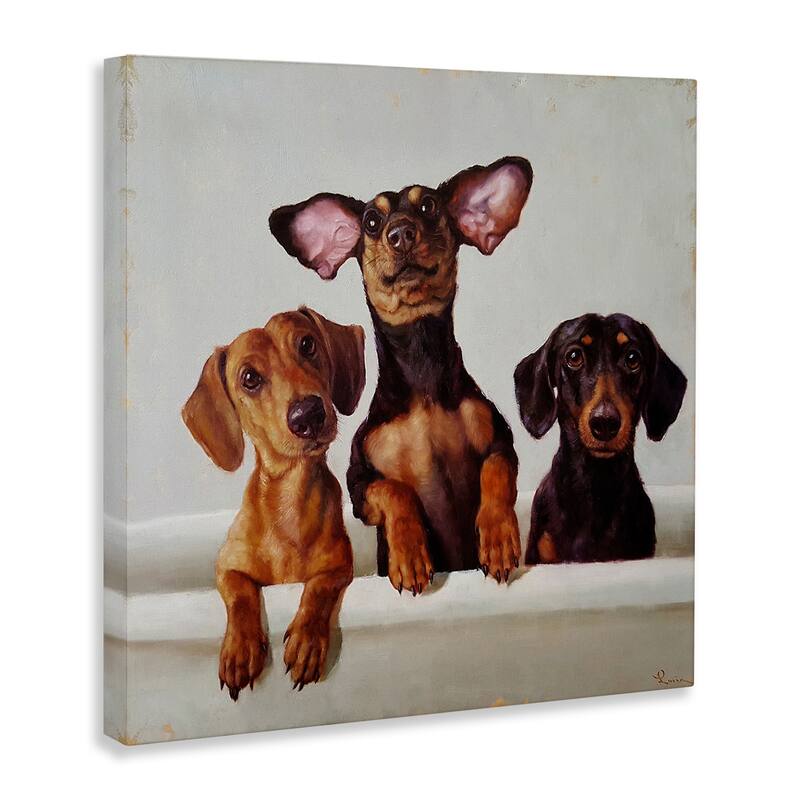 Stupell Dachshunds in the Tub Pet Dog Bathroom Painting Canvas Wall Art - Brown