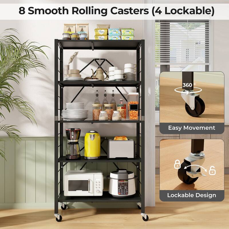 Gymax 2PCS Foldable Storage Shelf w/ Wheels Adjustable Shelves Metal