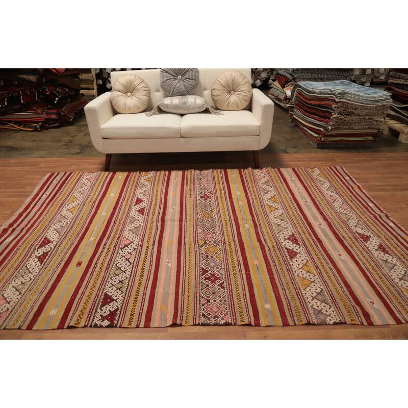 Hand Woven Oriental 100% Wool Carpet Southwestern Tribal Multi-Colored Kilim Area Rug - 8' 11'' X 5' 11''