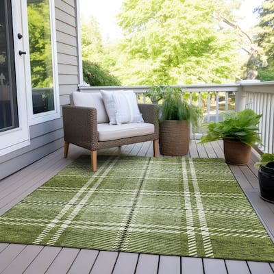 Machine Washable Indoor/ Outdoor Chantille Plaid Cozy Rug