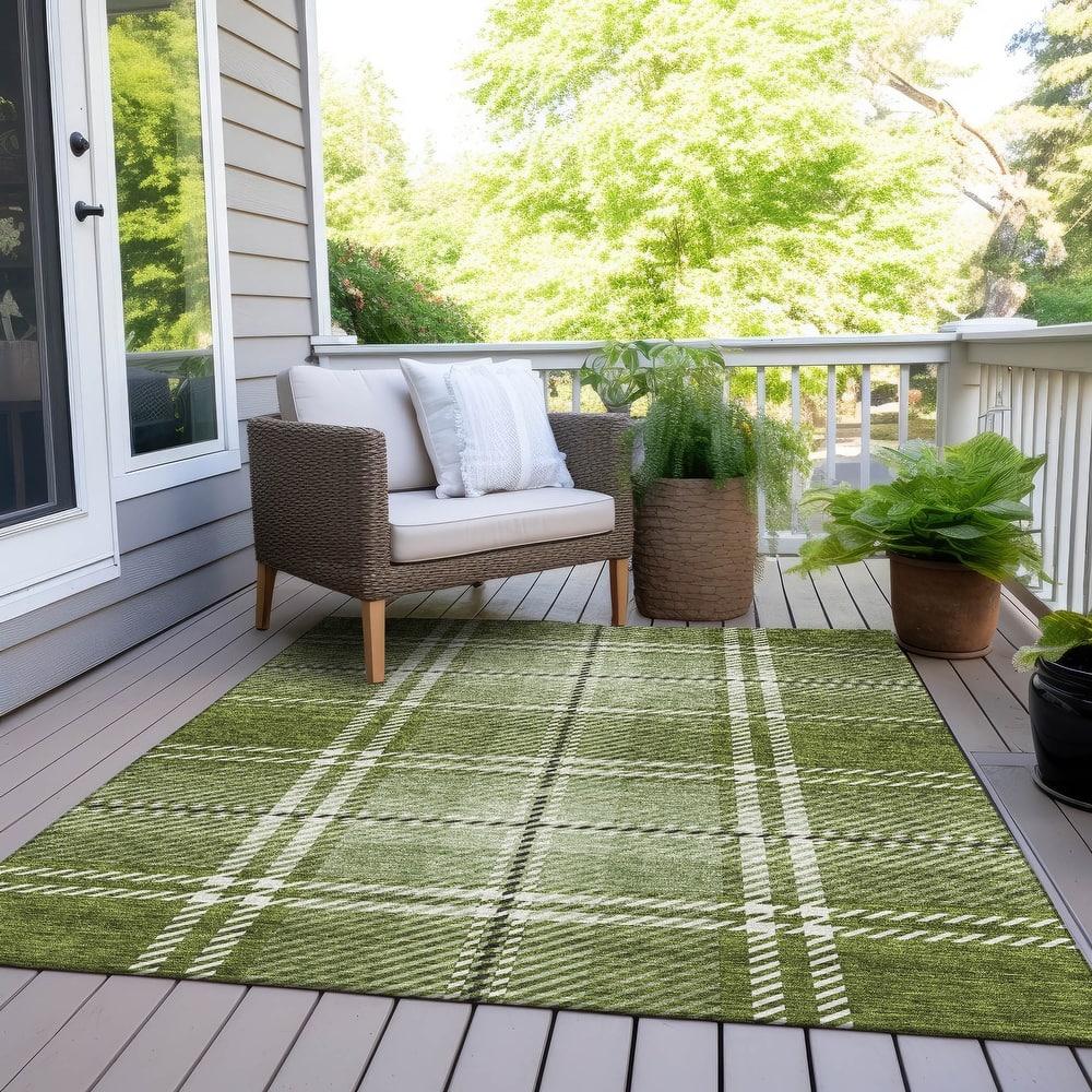 Machine Washable Indoor/ Outdoor Chantille Plaid Cozy Rug