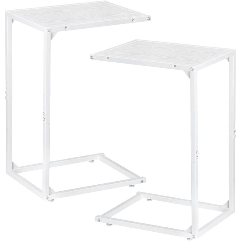 C Shaped End Table for Couch - White - 2PCS