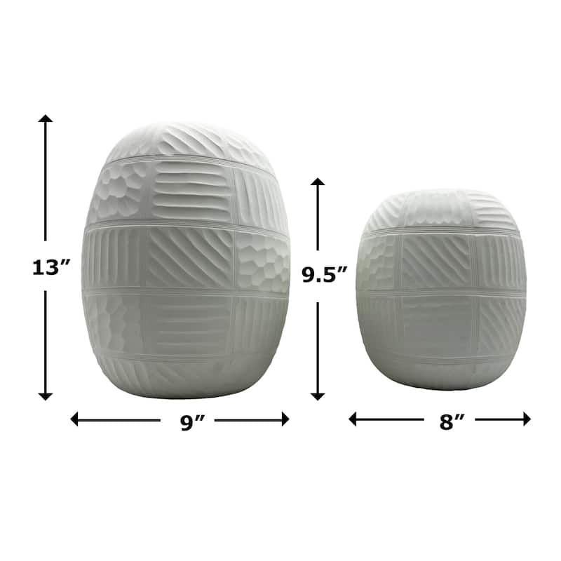 Set of 2 Decorative Handmade Glass Round Carved Vase in White