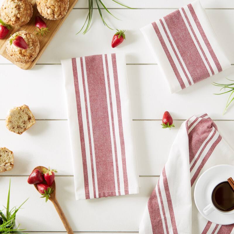 DII Vintage Red Chef Stripe Dishtowel (Set of 3)