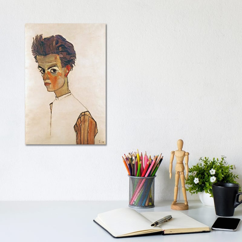 iCanvas "Self-Portrait with Striped Shirt" by Egon Schiele Canvas Print - 12x8x0.75