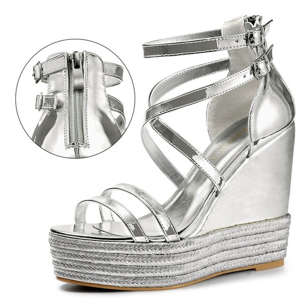 platform wedge sandals silver