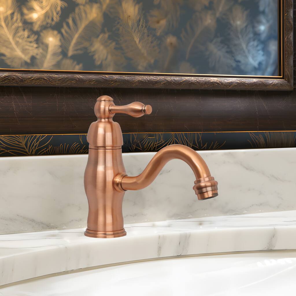 One-Handle Copper Bathroom Sink Faucet with Deck Plate - 6.9"