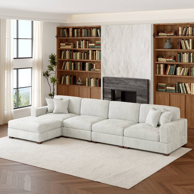 Oversized Chenille Modular Sectional Sofa Living Room Set with Ottoman