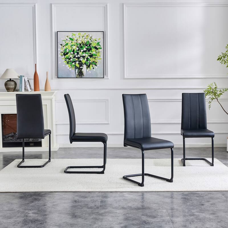 4-Pack PU Upholstered Dining Chairs - Modern Kitchen Side Chairs with Sturdy Black Powder-Coated Metal Tube Legs