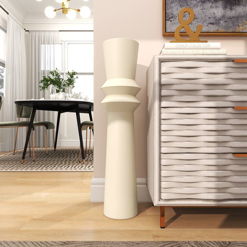 The Novogratz Cream Metal Tall Art Deco Fluted Floor Vase