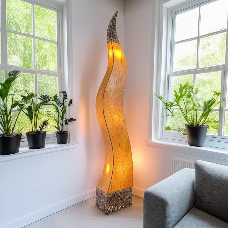 Eangee Handmade Flame Giant Lamp, Cocoa Leaves Shade, 13 x 13 x 72 in. - 13 x 13 x 72 - Orange
