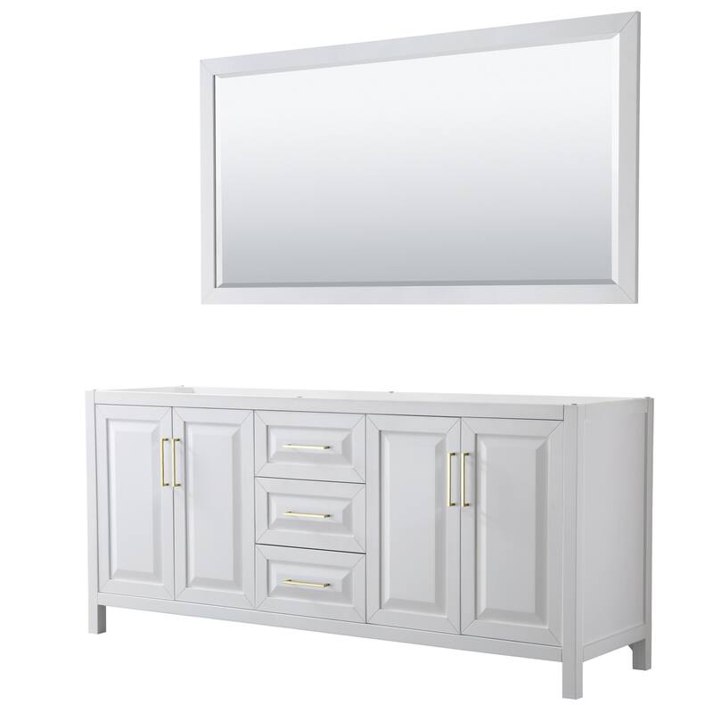 Wyndham Collection Daria 79" Double Free Standing Vanity Cabinet - - White / Brushed Gold Hardware