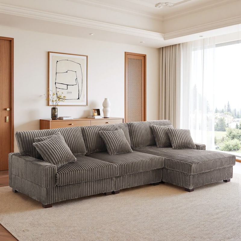 UIXE Upholstered Plush Velvet L Shaped Couch Modular Sofa - Light Brown-Modular Sofa - Right Facing