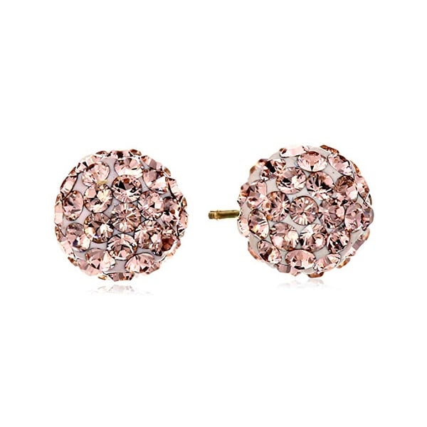 Crystaluxe Rose Ball Stud Earrings with Swarovski Crystals in 14K Gold - Pink