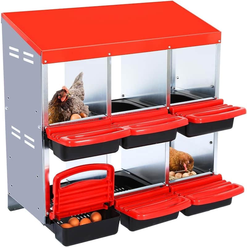 Metal Chicken Nesting Box - 6-Hole No Legs Red