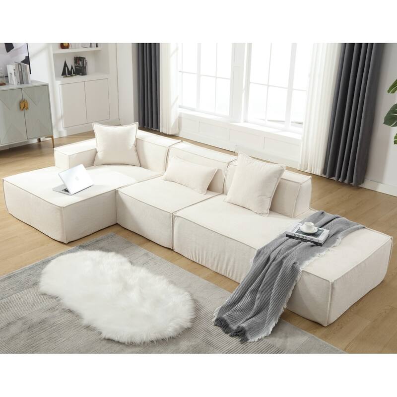 3-Seat Modern Modular Combination Free Installation L-Shaped Sofa Set - Beige - Left Facing