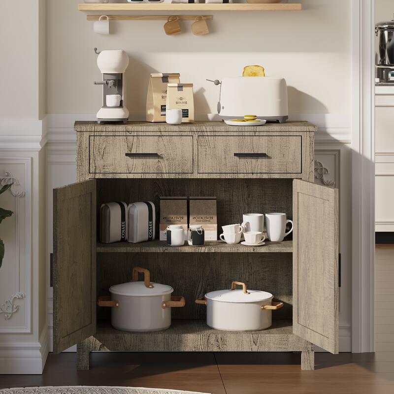 Homy Casa Modern Farmhouse Buffet Cabinet with Storage & 2 Drawers