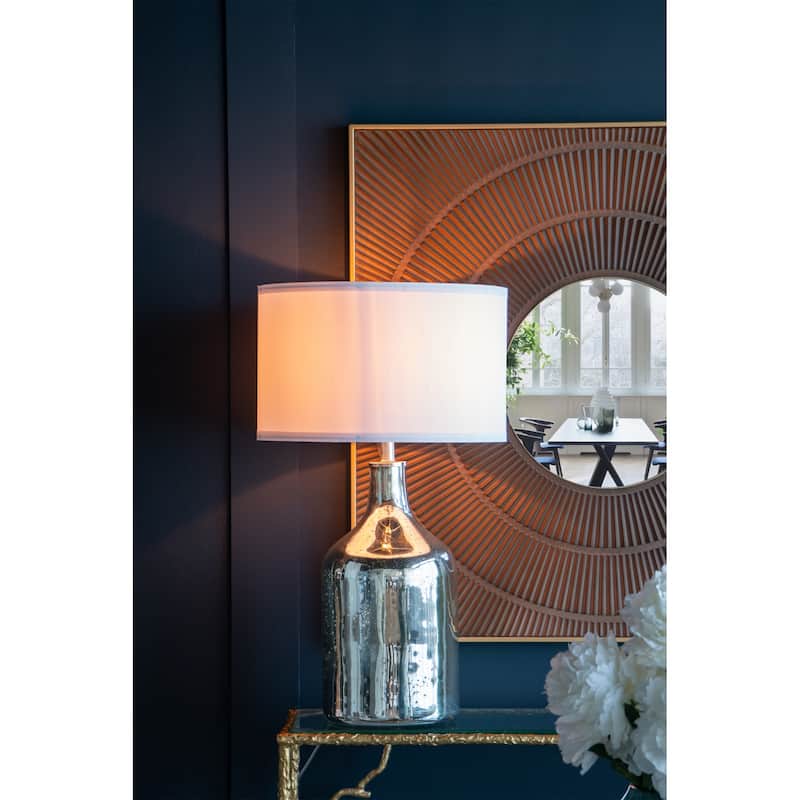 D18x32.2" Silver Round Table Lamp with White Fabric Shade