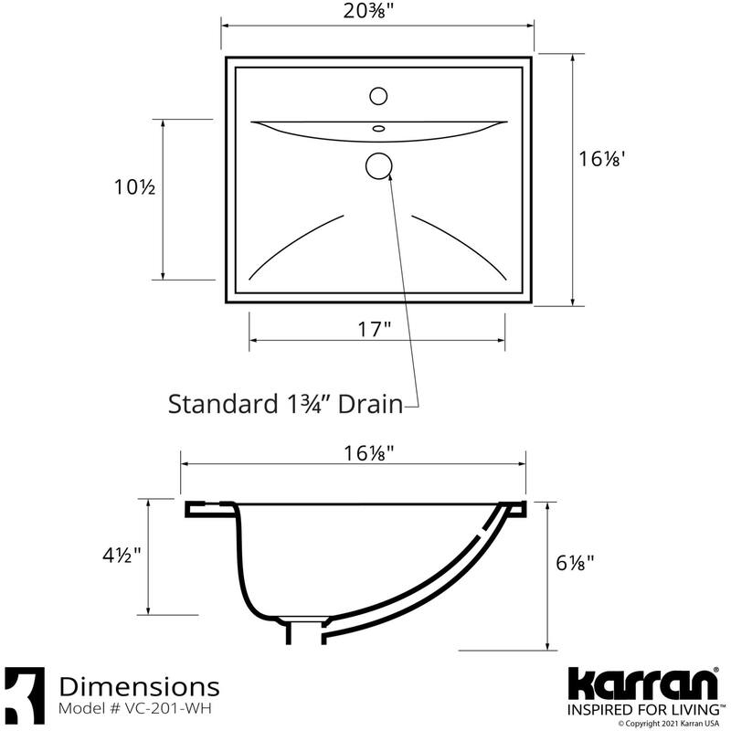 Karran USA VC-201 Valera 20-3/8" Rectangular Vitreous China Drop In