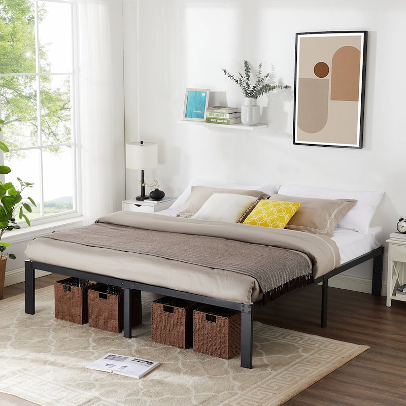 Javlergo 14/16/18 Inch Metal Platform Bed Frame, Heavy Duty Slat Support /No Box Spring Needed