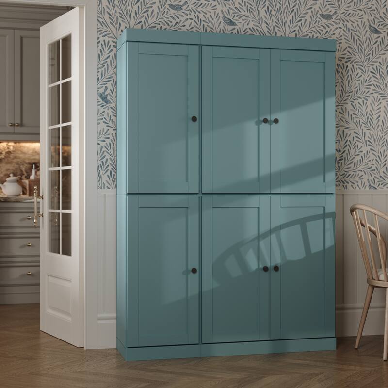Palace Imports 100% Solid Wood 48.5" Pantry Cabinet with Shaker Doors and Adjustable Shelves - Aqua Blue