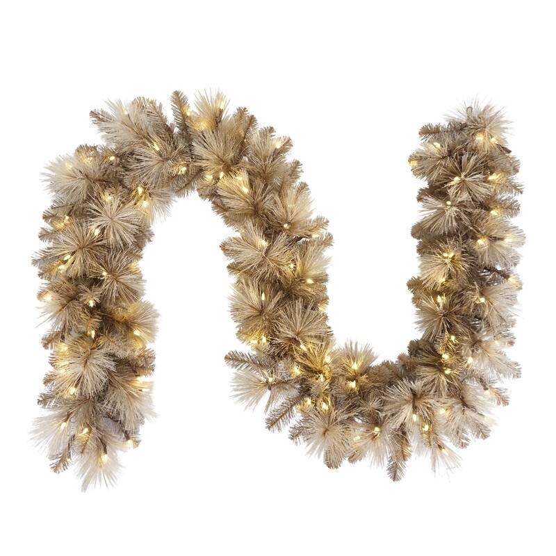 Puleo International 9' x 10" Pre-Lit Tan Artificial Garland with 100 UL-Listed Incandescent Lights